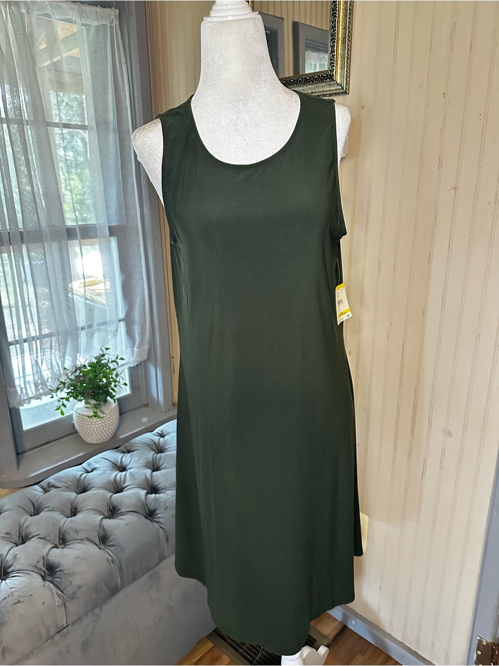 AK Anne Klein Olive Green Sleeveless A-Line Dress Women’s Medium NWT MSRP $89